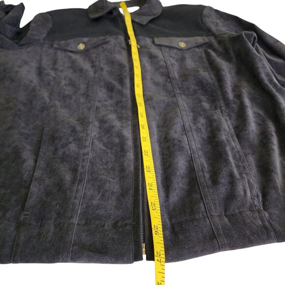 Allison Daley Womens Vintage Faux Suede Jacket Petite Size 12P Black Ribbed Zip - Picture 10 of 11